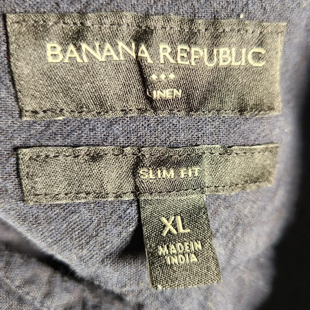 Banana Republic Button Down Shirt Mens XL Navy Blue Excellent Linen Cotton Blend
